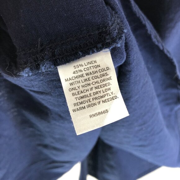 14th & Union Linen & Cotton Button-Up Shirt Trim Fit Short Sleeve Navy Blue M - Picture 4 of 5